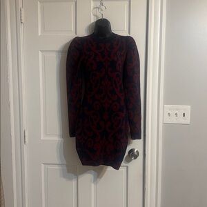 Vici Red and Black Long Sleeve Puff Shoulder Knit Dress